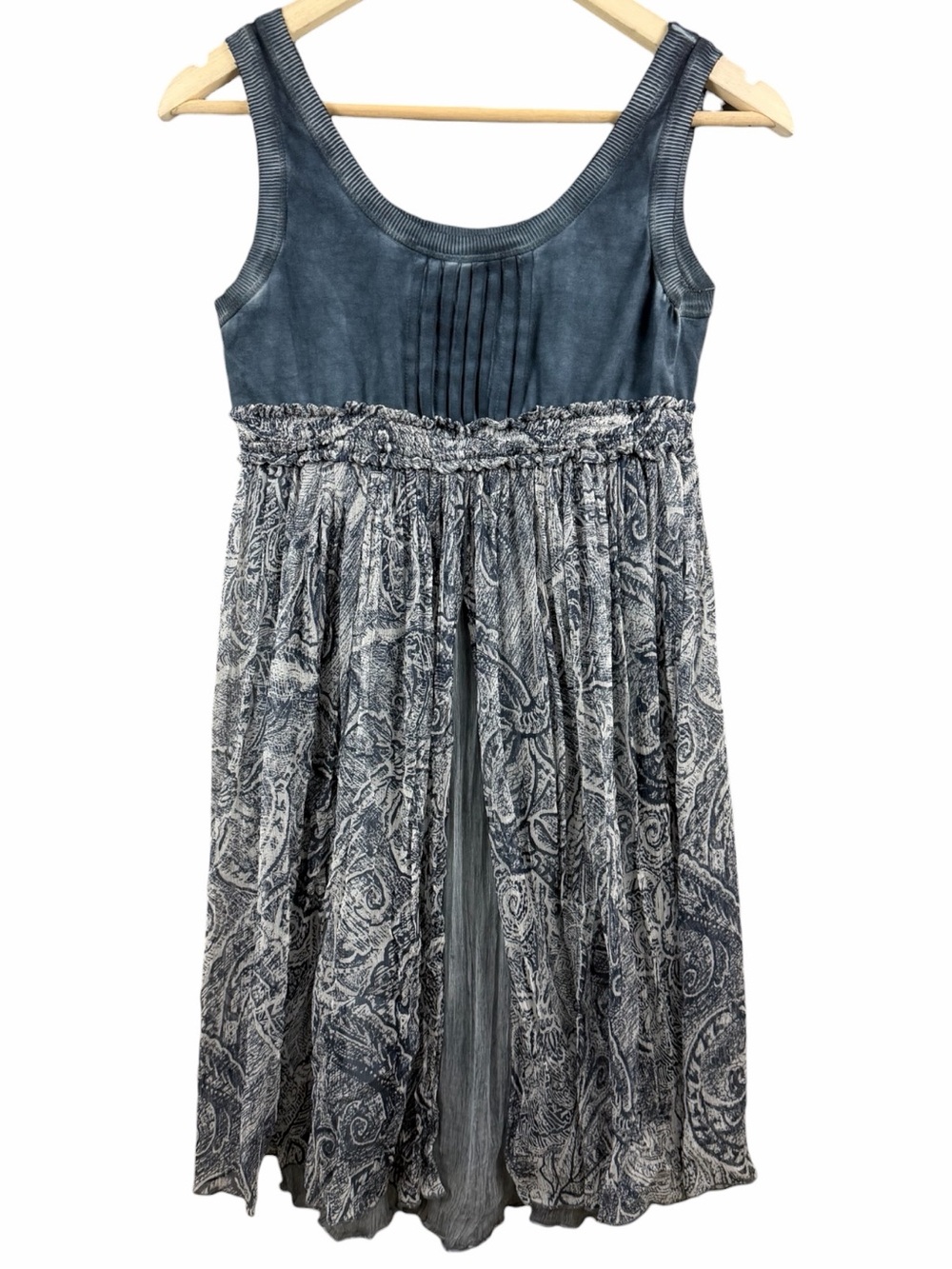 Peruzzi Italy Sheer Silk Split Overlay Paisley Tank Tunic Top Blue Grey Size 38